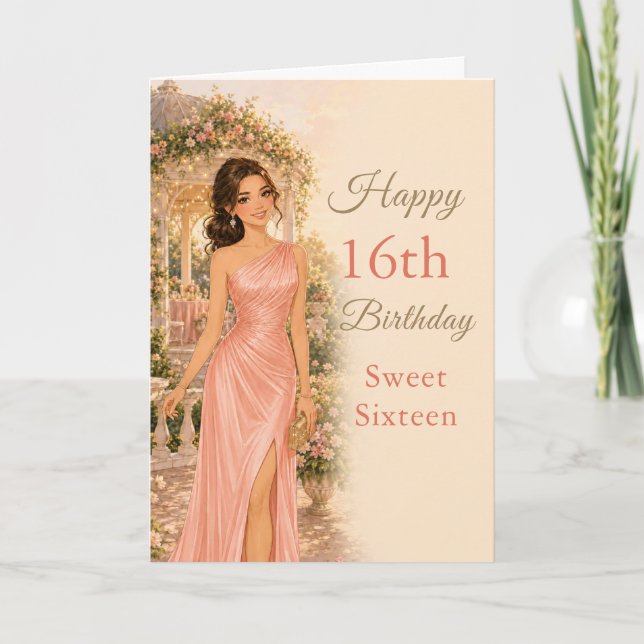 Tarjeta de cumpleaños rosa suave para Sweet Sixtee (Anverso)