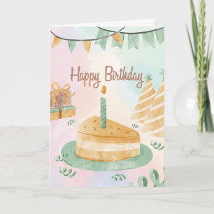 Tarjeta de cumpleaños rosa y verde de un trozo de 