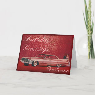 Tarjeta de cumpleaños rosada de Cadillac