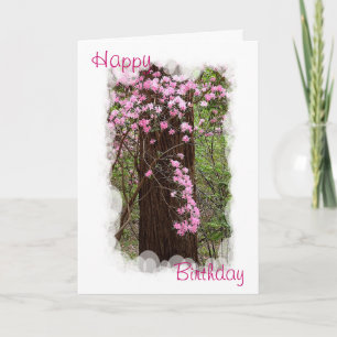 Tarjeta de cumpleaños rosada de los rododendros