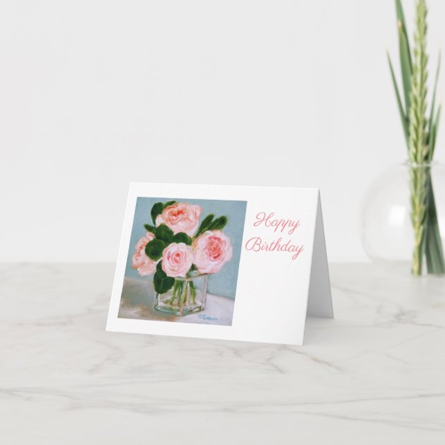 Tarjeta de cumpleaños rosada de los rosas (Anverso)