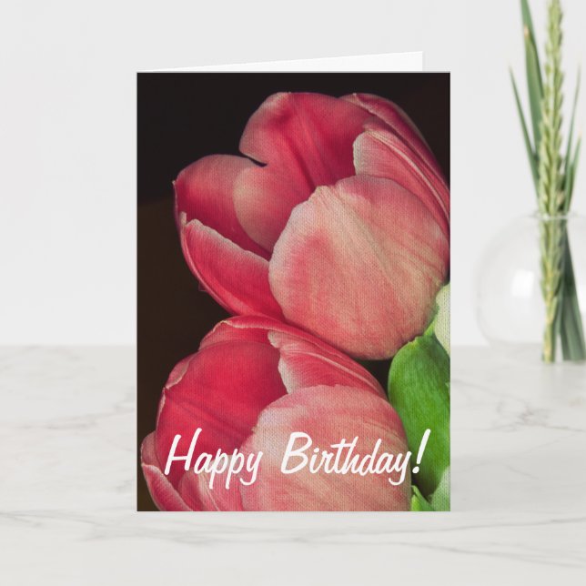 Tarjeta de cumpleaños rosada del tulipán (Anverso)
