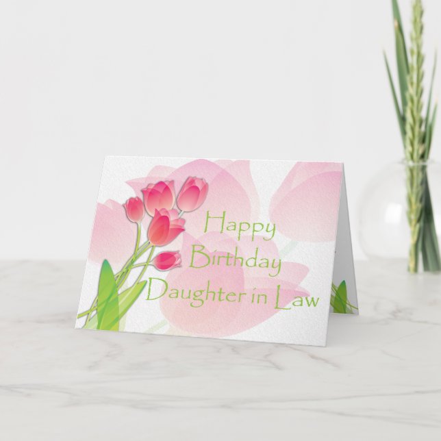 Tarjeta de cumpleaños rosada del tulipán para la (Anverso)