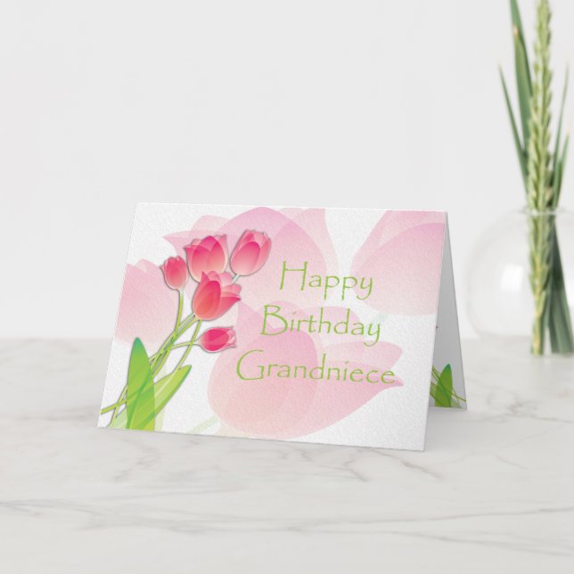 Tarjeta de cumpleaños rosada del tulipán para la (Anverso)