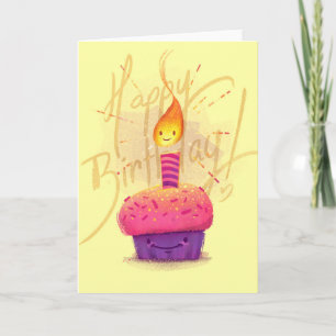 Tarjeta de cumpleaños rosada linda del dibujo