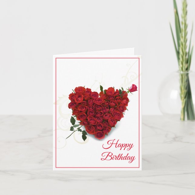 Tarjeta de cumpleaños -rosas rojas-corazón (Anverso)