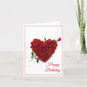 Tarjeta de cumpleaños -rosas rojas-corazón