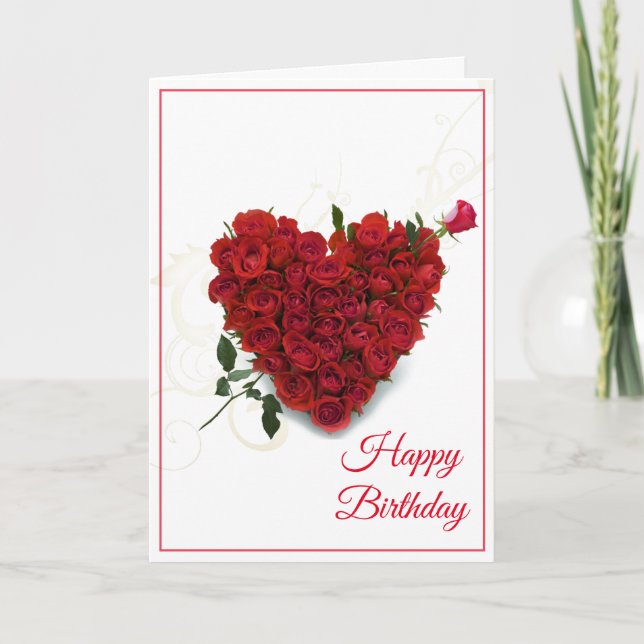 Tarjeta de cumpleaños -rosas rojas-corazón (Anverso)