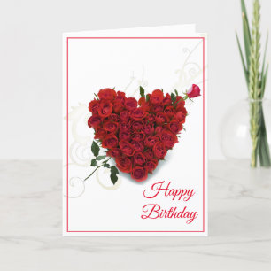 Tarjeta de cumpleaños -rosas rojas-corazón