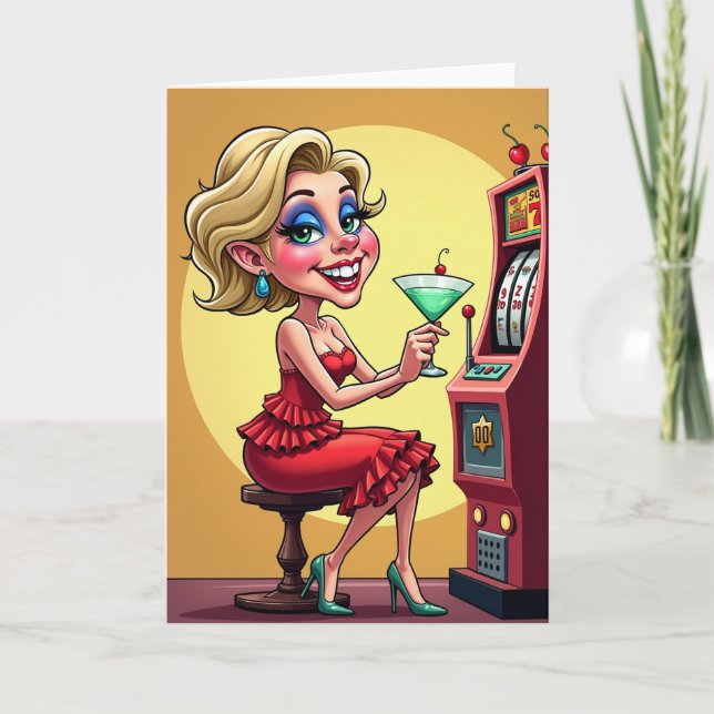 Tarjeta de cumpleaños rubia alegre (Anverso)