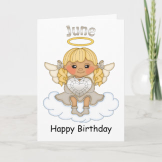 Tarjeta de cumpleaños rubia del ángel de junio