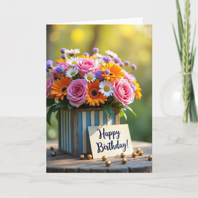 Tarjeta de cumpleaños Rustic Box Blooms (Anverso)