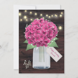 Tarjeta de cumpleaños rústica con flores rosadas p