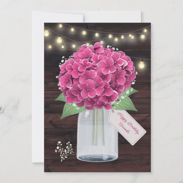 Tarjeta de cumpleaños rústica con flores rosadas p (Anverso)