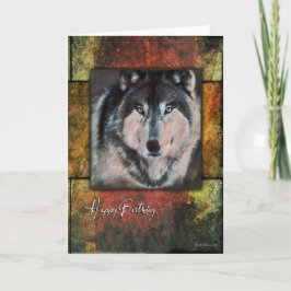 Tarjeta de cumpleaños rústica del lobo