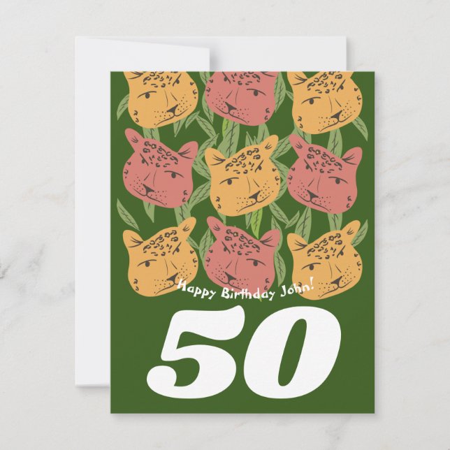 Tarjeta de cumpleaños salvaje gato leopardo selva (Anverso)