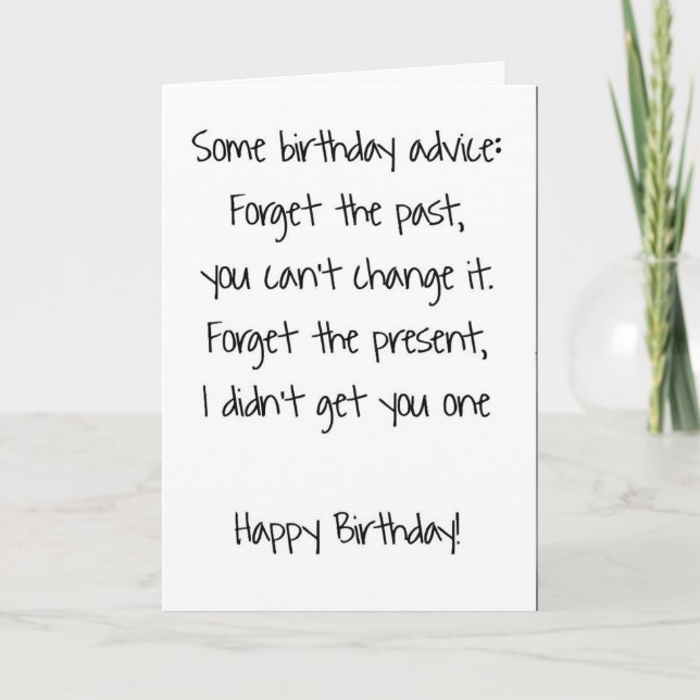 Tarjeta de cumpleaños sarcástica "Olvidar el regal (Anverso)