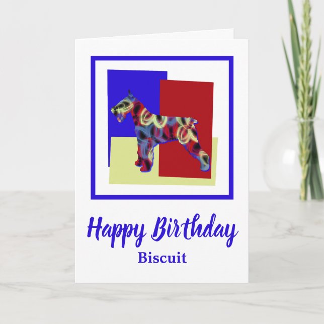 Tarjeta de cumpleaños Schnauzer Dog Red Blue Yello (Anverso)