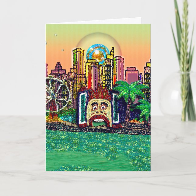 Tarjeta de cumpleaños Sequin Art | Parque de diver (Anverso)