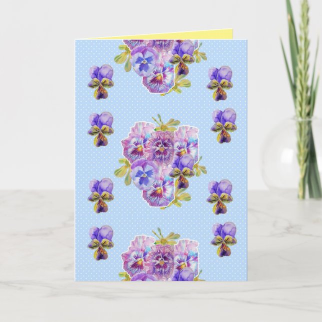 Tarjeta de cumpleaños Shabby Chic Blue Pansy Flora (Anverso)