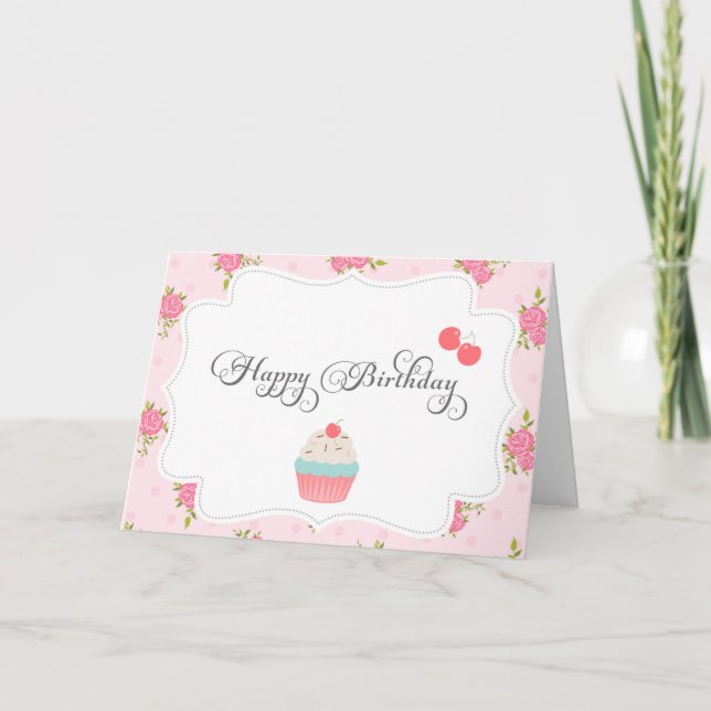 Tarjeta de cumpleaños Shabby Chic Happy (Anverso)