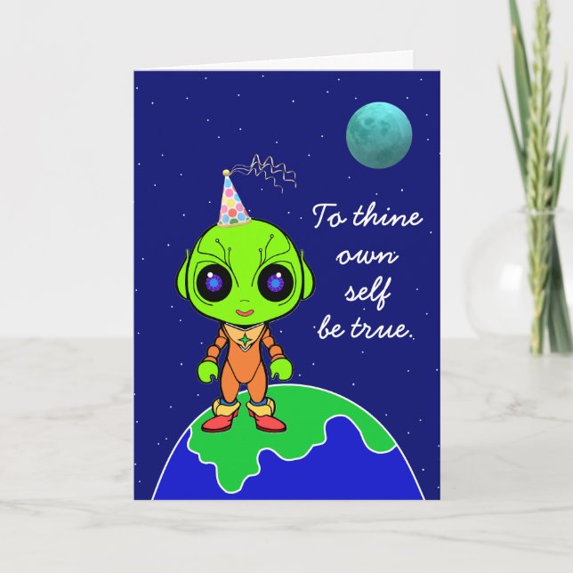 Tarjeta de cumpleaños shakespeariana con alienígen (Anverso)