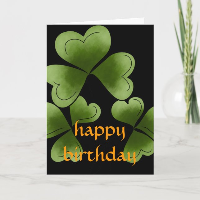 Tarjeta de cumpleaños Shamrock Happy March (Anverso)