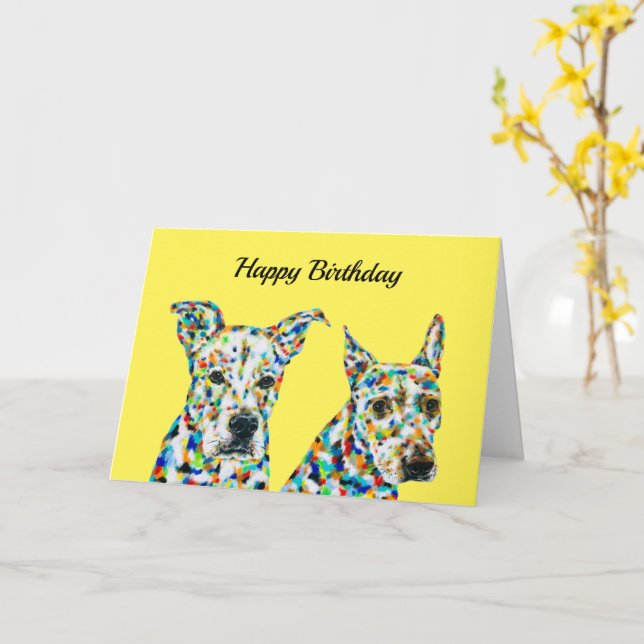Tarjeta de cumpleaños Shephard Shar pei & Pitbull  (flor amarilla)