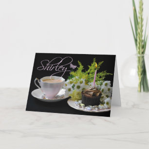 Tarjeta De Cumpleaños Shirley Con Té Y Flor