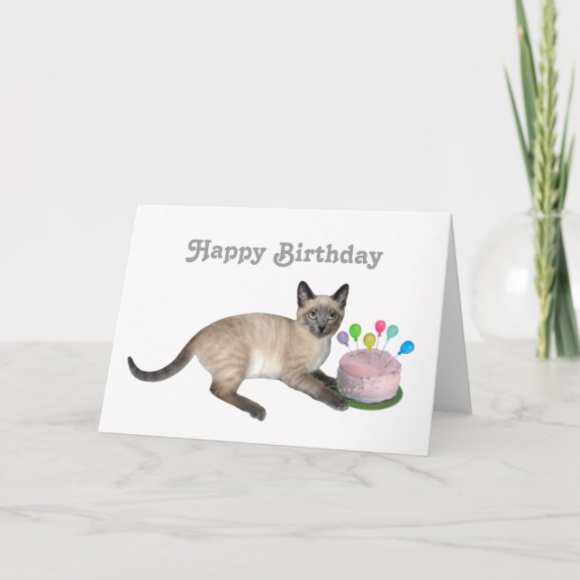 Tarjeta de cumpleaños siamesa del gatito (Anverso)
