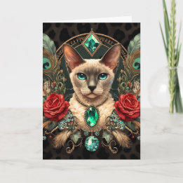 Tarjeta de cumpleaños Siamese Cornish Rex Floral V