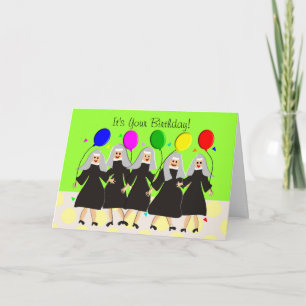 Tarjeta de cumpleaños silenciosa de las monjas cat