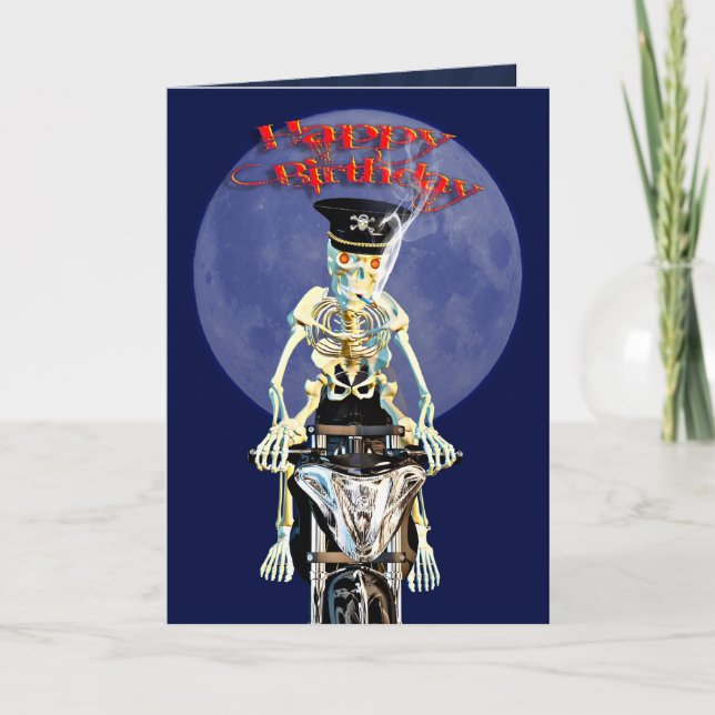 Tarjeta de cumpleaños Skeleton biker (Anverso)