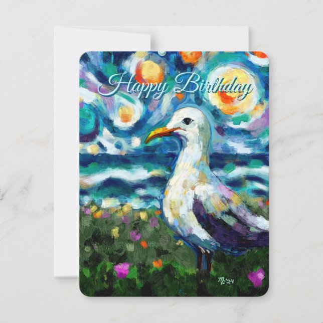 Tarjeta de cumpleaños Sky de Seagull Van Gogh Styl (Anverso)