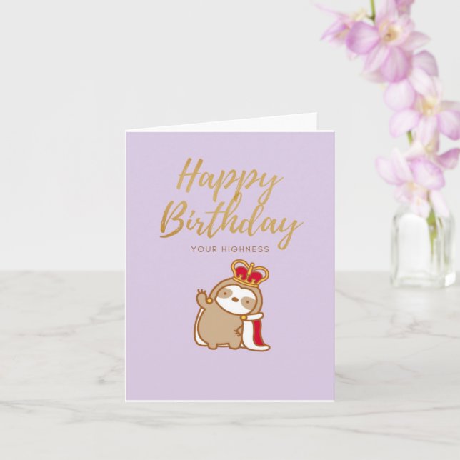 Tarjeta de cumpleaños Sloth Royalty (Orquídea)