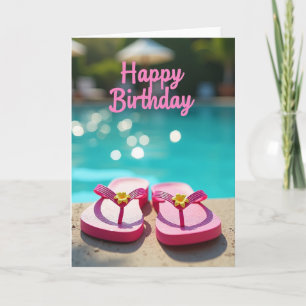 Tarjeta de cumpleaños soleada junto a la piscina