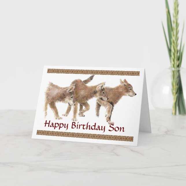 Tarjeta de cumpleaños Son Cute Wolf Pups (Anverso)