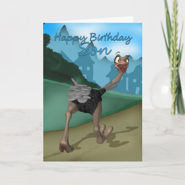 Tarjeta de cumpleaños Son - Personalizado Ostrich  (Anverso)