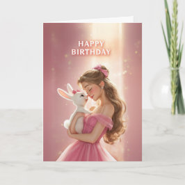 Tarjeta de cumpleaños soñadora con niña bonita y c
