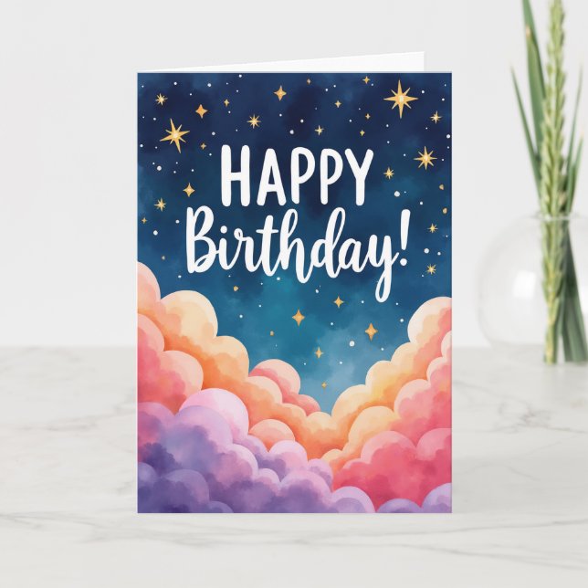Tarjeta de cumpleaños soñadora estrellada (Anverso)