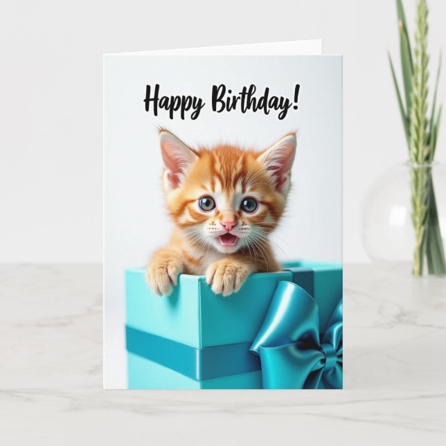 Tarjeta de cumpleaños sorpresa de gatito lindo (Anverso)