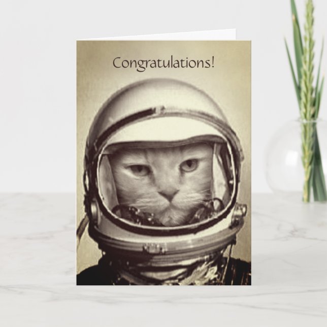 Tarjeta de cumpleaños "Space Cat" divertida (Anverso)