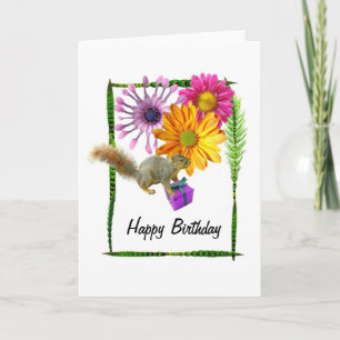 Tarjeta de cumpleaños Squirrel Flowers