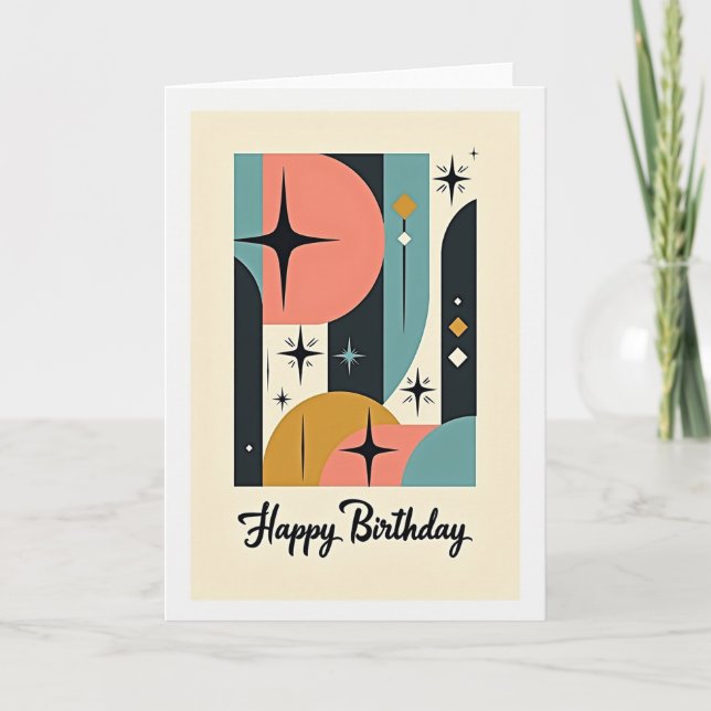 Tarjeta de cumpleaños Starburst Retro (Anverso)