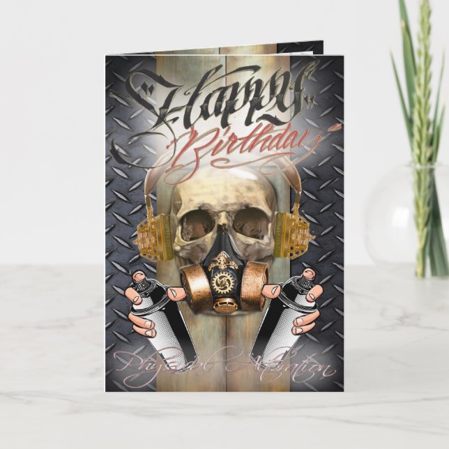 Tarjeta de cumpleaños steampunk\cráneo de graffiti (Anverso)
