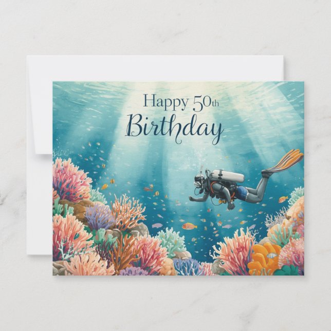 Tarjeta de cumpleaños submarina para cumpleaños 50 (Anverso)