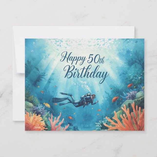 Tarjeta de cumpleaños submarina para cumpleaños 50 (Anverso)