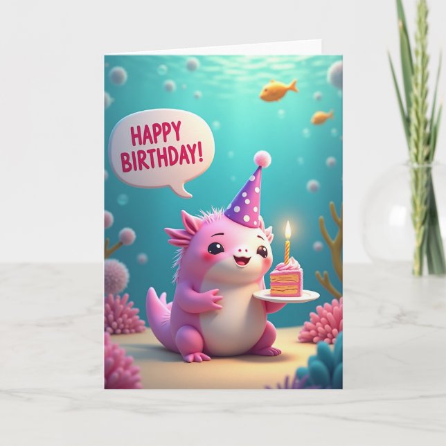 Tarjeta de cumpleaños submarina rosa (Anverso)