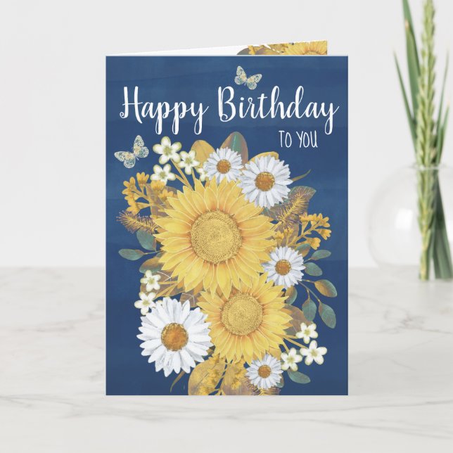 Tarjeta de cumpleaños Sunflower de color de agua (Anverso)