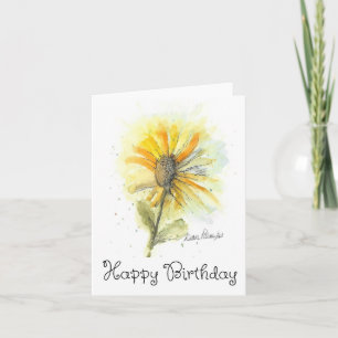 Tarjeta de cumpleaños Sunflower de color de agua d